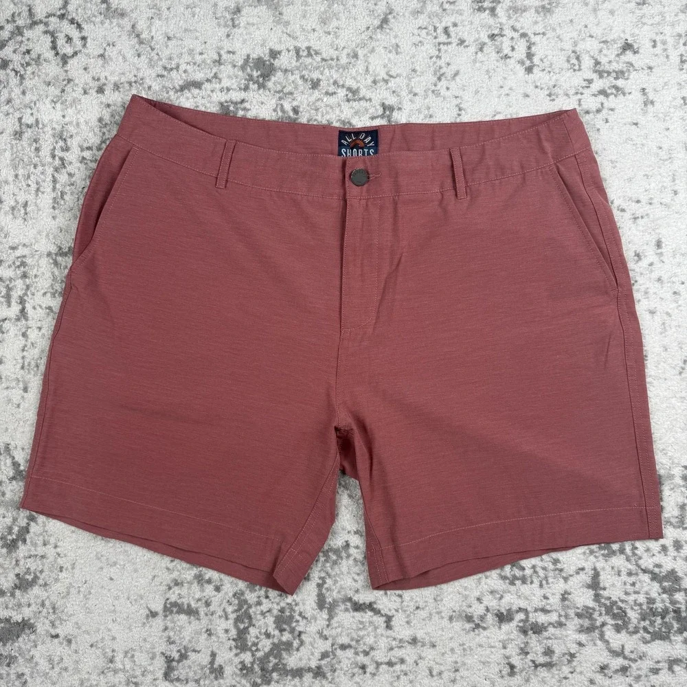 Faherty All Day Shorts Mens 38 Red Swim Trunks Drawstring Stretch Hybrid